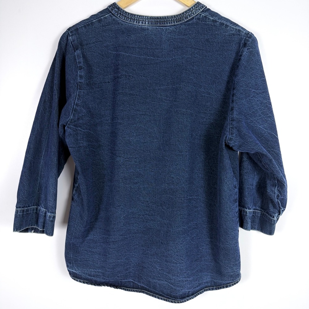 Lagenlook Western Vintage Hot Cotton Blue Denim Split Neck Snap Front Shirt M - Picture 7 of 8